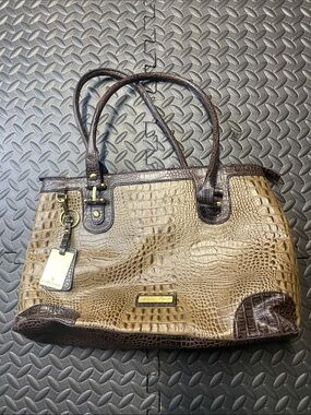 ETIENNE AIGNER Brown Croc Embossed Leather Tote Shoulder Bag Purse
